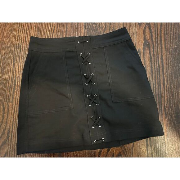 Express Dresses & Skirts - Express Black A-Line Lace Up Mini Skirt w/ Pockets Size 0